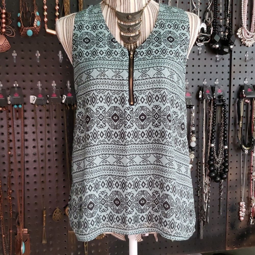 Tribal Print Sleeveless Blouse